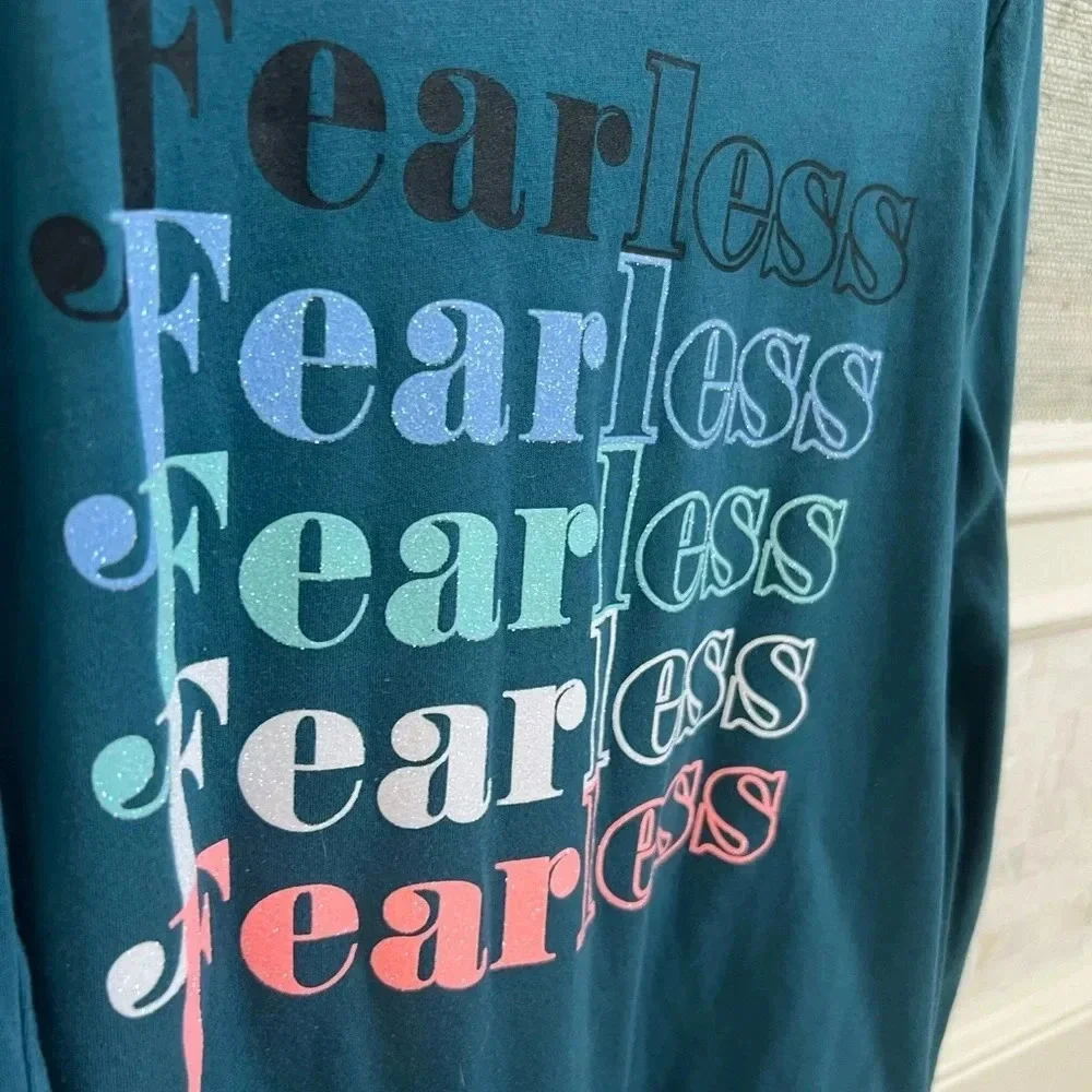 Justice girls 10 long sleeve tie front tee top blue fearless Taylor swift